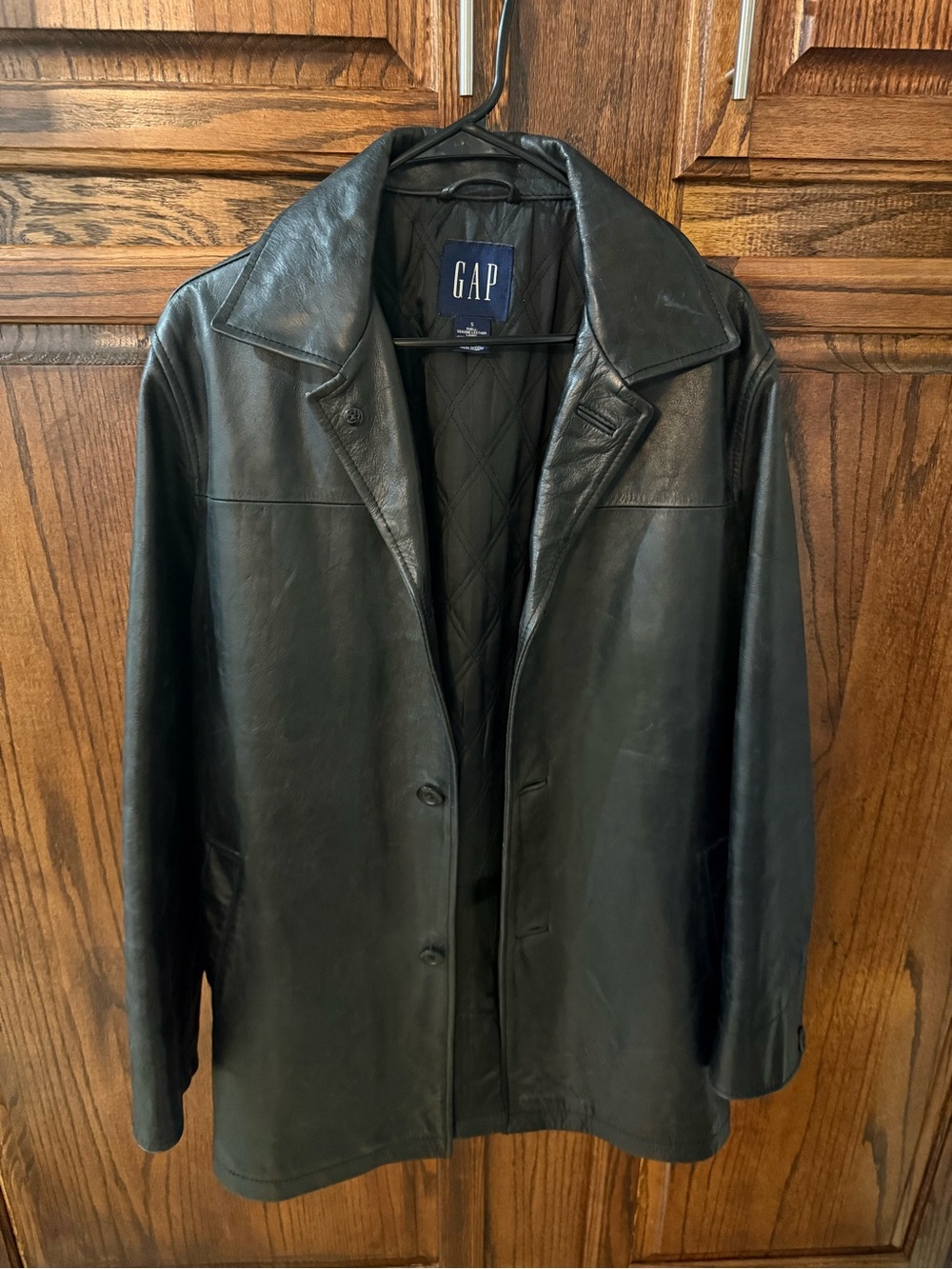 GAP Black Leather Button-Front Coat